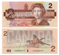 1986 -  2 DOLLARS 1986, BONIN/THIESSEN - BILLET RADAR : NUMÉROS À 3 OU 4 CHIFFRES