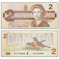 1986 -  2 DOLLARS 1986, CROW/BOUEY PRÉFIXE AUL