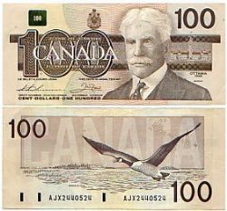 1988 -  100 DOLLARS 1988, THIESSEN/CROW, PRÉFIXE AJX