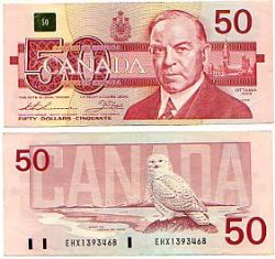 1988 -  50 DOLLARS 1988, THIESSEN/CROW, PRÉFIXE EHX