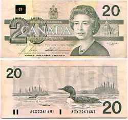 1991 -  20 DOLLARS 1991, BONIN/THIESSEN PRÉFIXES AIX