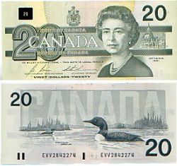 1991 -  20 DOLLARS 1991, BONIN/THIESSEN PRÉFIXES EVV