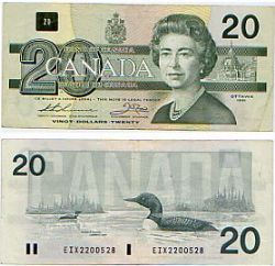 1991 -  20 DOLLARS 1991, THIESSEN/CROW PRÉFIXES EIX
