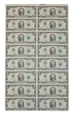 1995 -  PLANCHE NON-COUPÉE DE BILLETS DE 2 DOLLARS (2X8)