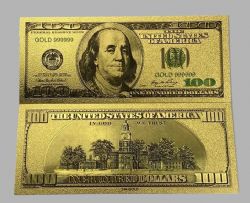1996-2006 -  COPIE DU BILLET DE 100 DOLLARS 1996-2006 DES ÉTATS-UNIS (PLAQUÉ EN OR PUR) - GRANDE VERSION