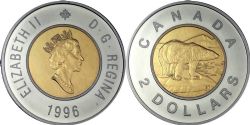 2 DOLLARS -  2 DOLLARS 1996 BANQUISE EFFACÉE (BU) -  1996 CANADIAN COINS