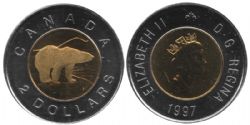 2 DOLLARS -  2 DOLLARS 1997 - OURS MAT (BU) -  PIÈCES DU CANADA 1997