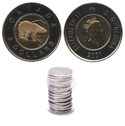 2 DOLLARS -  2 DOLLARS 2001 - LOT DE 25 PIÈCES - PROOF-LIKE (PL) -  PIÈCES DU CANADA 2001