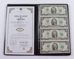 2003 -  FEUILLE DE QUATRE BILLETS DE 2 DOLLAR AMÉRICAINS