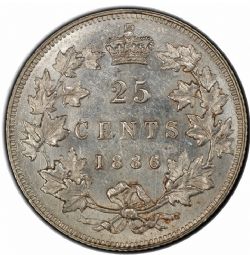 25 CENTS -  25 CENTS 1886 6/6-1, EXTRÉMITÉS DES BRANCHES COURTES -  PIÈCES DU CANADA 1886