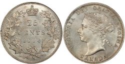 25 CENTS -  25 CENTS 1886 AVERS.5, 6 SIMPLE, EXTRÉMITÉS DES BRANCHES COURTES -  PIÈCES DU CANADA 1886