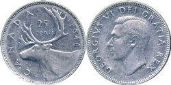25 CENTS -  25 CENTS 1948 -  PIÈCES DU CANADA 1948
