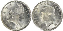 25 CENTS -  25 CENTS 1951 BAS RELIEF (VF) -  PIÈCES DU CANADA 1951