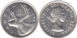 25 CENTS -  25 CENTS 1955 -  PIÈCES DU CANADA 1955