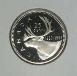 25 CENTS -  25 CENTS 1992 - CARIBOU (PR) -  1992 CANADIAN COINS