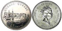 25 CENTS -  25 CENTS 1992 - QUÉBEC (BU) -  PIÈCES DU CANADA 1992 10