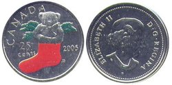 25 CENTS -  25 CENTS 2005 P - BAS DE NOËL (PL) -  PIÈCES DU CANADA 2005 02