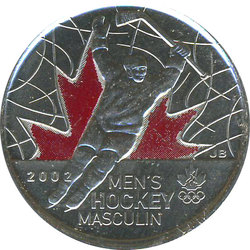 25 CENTS -  25 CENTS 2009 COLORE - HOCKEY MASCULIN - 2 SURÉLEVÉ (BU) -  PIÈCES DU CANADA 2009 13