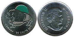25 CENTS -  25 CENTS 2011 COLORÉ - BISON DES BOIS (BU) -  PIÈCES DU CANADA 2011