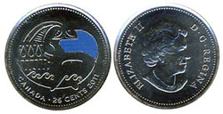 25 CENTS -  25 CENTS 2011 COLORÉ - ÉPAULARD (BU) -  PIÈCES DU CANADA 2011