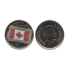 25 CENTS -  25 CENTS 2015 COLORÉ - DRAPEAU CANADIEN (BU) -  PIÈCES DU CANADA 2015
