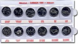 25 CENTS -  ENSEMBLE DE 12 PIÈCES DE 25 CENTS SUR LES MOIS DE L'ANNÉE - VARIÉTÉ DE LA CORDE (CIRCULÉS) -  PIÈCES DU CANADA 1999