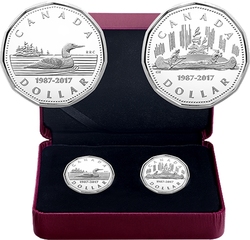 30E ANNIVERSAIRE DE LA PIÈCE DE 1 DOLLAR HUARD -  ENSEMBLE DE 2 PIÈCE DE 1 DOLLAR - 1987 À 2017 -  PIÈCES DU CANADA 2017