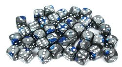 36D6 ENSEMBLE DÉS -  36D6, 12MM, BLEU-ACIER AVEC BLANC -  GEMINI CHX