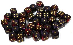 36D6 ENSEMBLE DÉS -  36D6, 12MM, POURPRE-ROUGE/OR -  GEMINI CHX