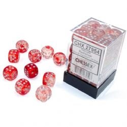 36D6 ENSEMBLE DÉS -  36D6, 12MM, ROUGE AVEC ARGENT -  NEBULA CHX