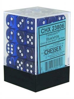 36D6 ENSEMBLE DÉS -  36D6, BLEU/BLANC -  TRANSPARENT CHX