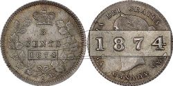 5 CENTS -  5 CENTS 1874 H PETITE DATE & 4 SUR 4 -  PIÈCES DU CANADA 1874