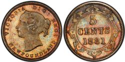 5 CENTS -  5 CENTS 1881 (MS-60) -  1881 NEWFOUNFLAND COINS
