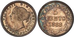 5 CENTS -  5 CENTS 1888, AVERS 3 (AU) -  1888 NEWFOUNFLAND COINS