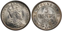 5 CENTS -  5 CENTS 1904 (AU) -  1904 NEWFOUNFLAND COINS