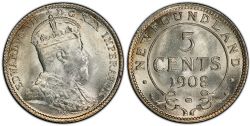 5 CENTS -  5 CENTS 1908 -  PIÈCES DE TERRE-NEUVE 1908