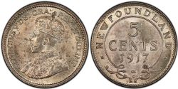 5 CENTS -  5 CENTS 1917 C (MS-60) -  1917 NEWFOUNFLAND COINS