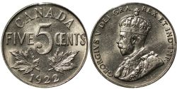 5 CENTS -  5 CENTS 1922 S RAPPROCHÉ -  PIÈCES DU CANADA 1922
