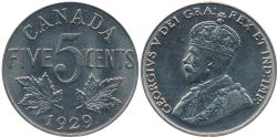 5 CENTS -  5 CENTS 1929 -  PIÈCES DU CANADA 1929