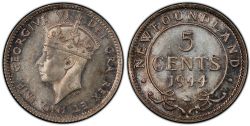 5 CENTS -  5 CENTS 1944 C (EF) -  1944 NEWFOUNFLAND COINS