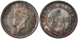 5 CENTS -  5 CENTS 1944 C (EF) -  1944 NEWFOUNFLAND COINS