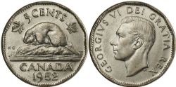 5 CENTS -  5 CENTS 1952 -  PIÈCES DU CANADA 1952