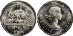5 CENTS -  5 CENTS 1963 DIRECTION DES AXES OPPOSÉE (AU) -  PIÈCES DU CANADA 1963