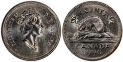 5 CENTS -  5 CENTS 1990 CASTOR AU VENTRE LISSE -  1990 CANADIAN COINS