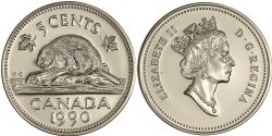 5 CENTS -  5 CENTS 1990 GRIFFE SUPPLÉMENTAIRE -  1990 CANADIAN COINS