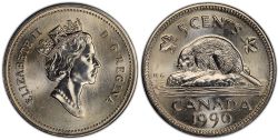 5 CENTS -  5 CENTS 1990 (PL) -  1990 CANADIAN COINS