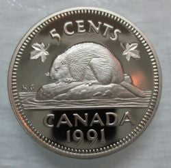 5 CENTS -  5 CENTS 1991 (PR) -  PIÈCES DU CANADA 1991