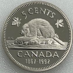 5 CENTS -  5 CENTS 1992 (PR) -  1992 CANADIAN COINS
