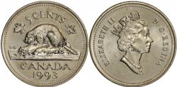 5 CENTS -  5 CENTS 1993 (CIRCULÉ) -  1993 CANADIAN COINS