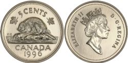 5 CENTS -  5 CENTS 1996 6 ÉLOIGNÉ - BRILLANT INCIRCULE (BU) -  1996 CANADIAN COINS
